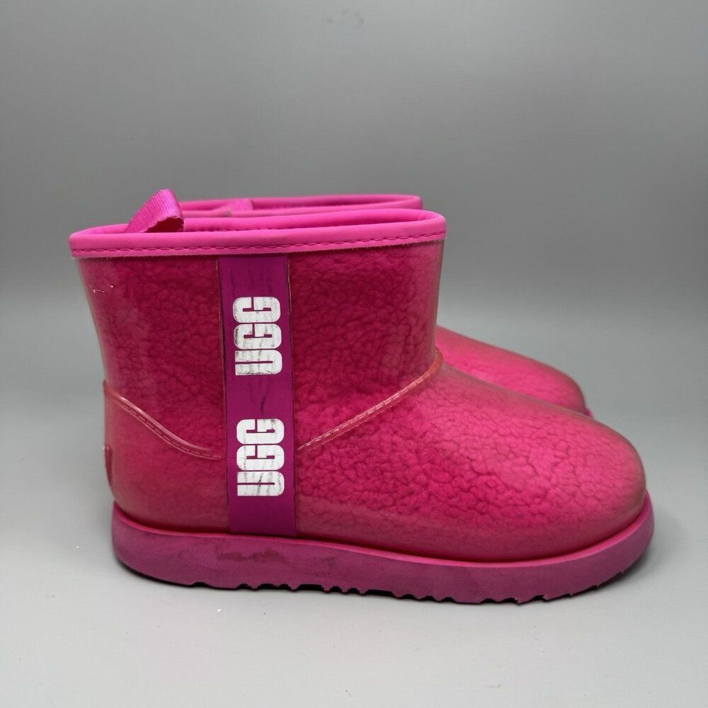 UGG Pink Rain Snow Boots Youth Girls size 4 Waterproof Clear Plastic 1112386K